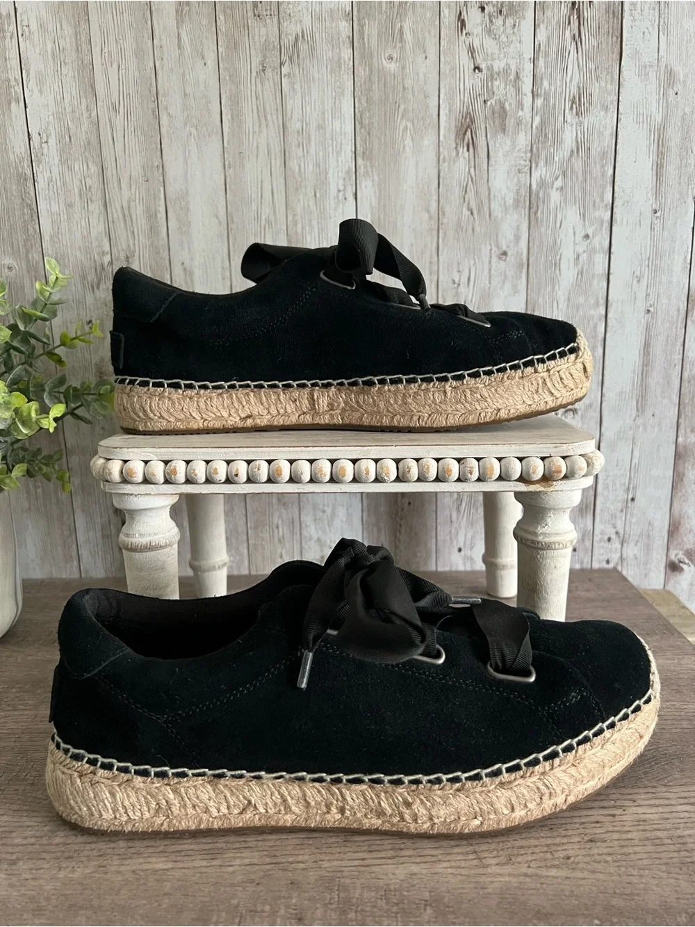 UGG Brianna Black Suede Espadrille Platform Sneakers Size 10